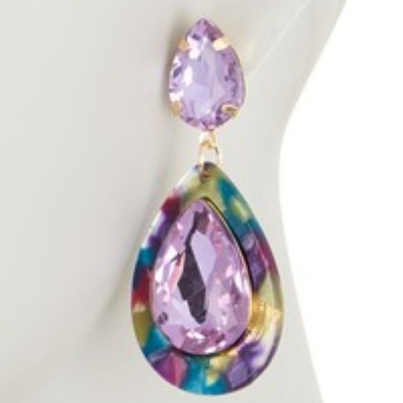 NATASHA Rainbow Resin/Purple Crystal Earrings**NWT - Picture 2 of 3